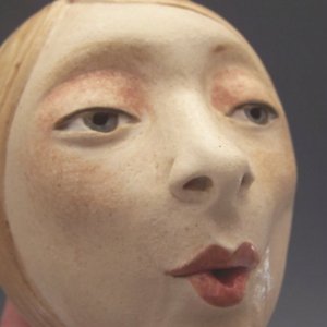 Woman whistling, ceramic sculpture, MaidOfClay website