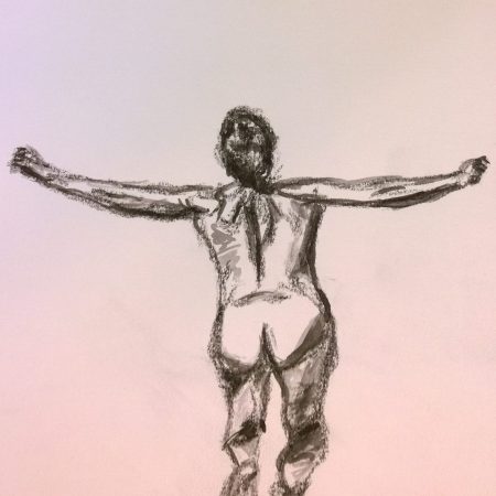 Woman leaping into pool, drawing by William Eaton, Aug 2018 - 2
