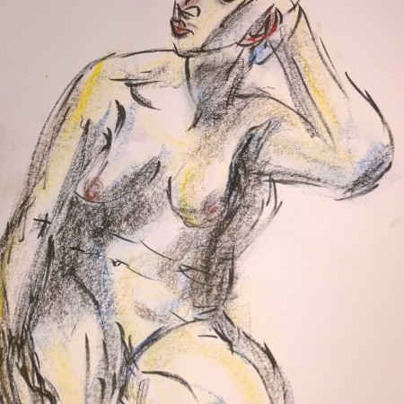 Young woman (nude), chillaxing, drawing by William Eaton